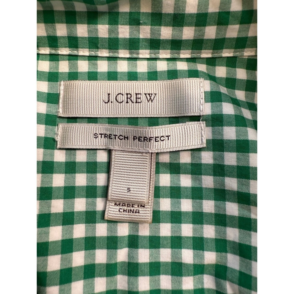 Women's J. Crew Green and White Gingham Stretch Perfect Button Down Size S - Picture 4 of 9